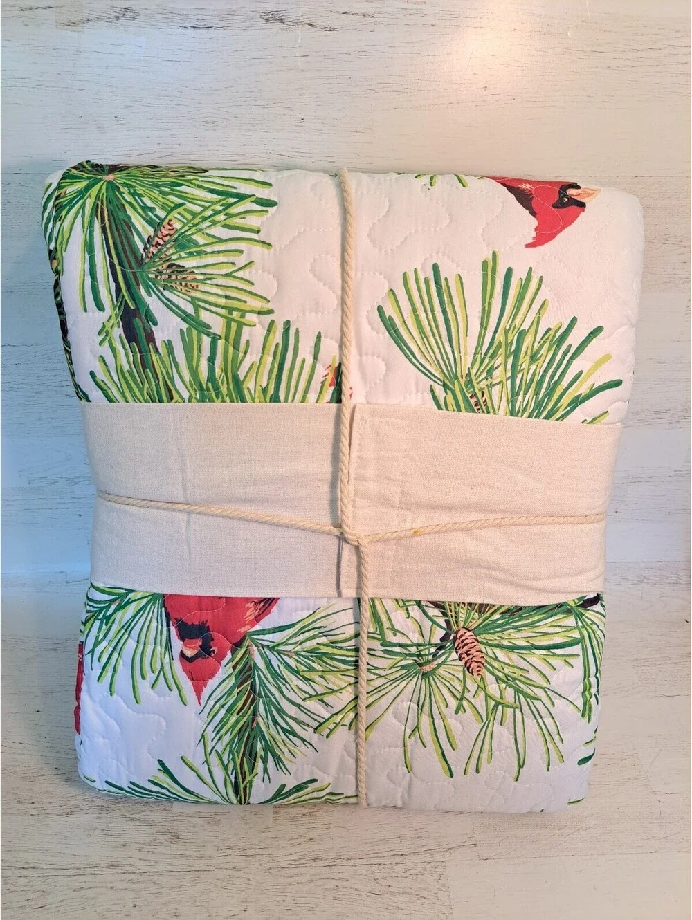Cardinal Bird Pine Cones Tree 3 Piece Winter Seasonal Farmhouse King Quit Rustic